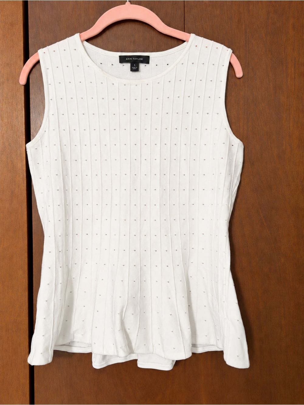 Ann Taylor White Sleeveless Stud-Embellished Ribbed Tank
